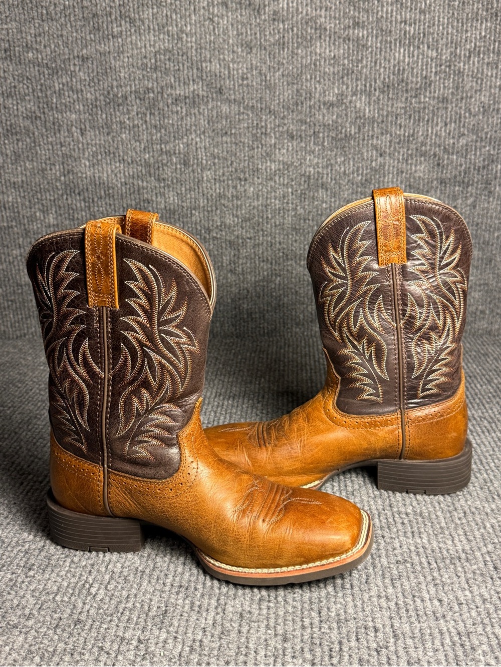 Ariat Sport Western Men’s Size 7.5 Boots Tan & Dark Brown Leather Square Toe - Picture 12 of 12